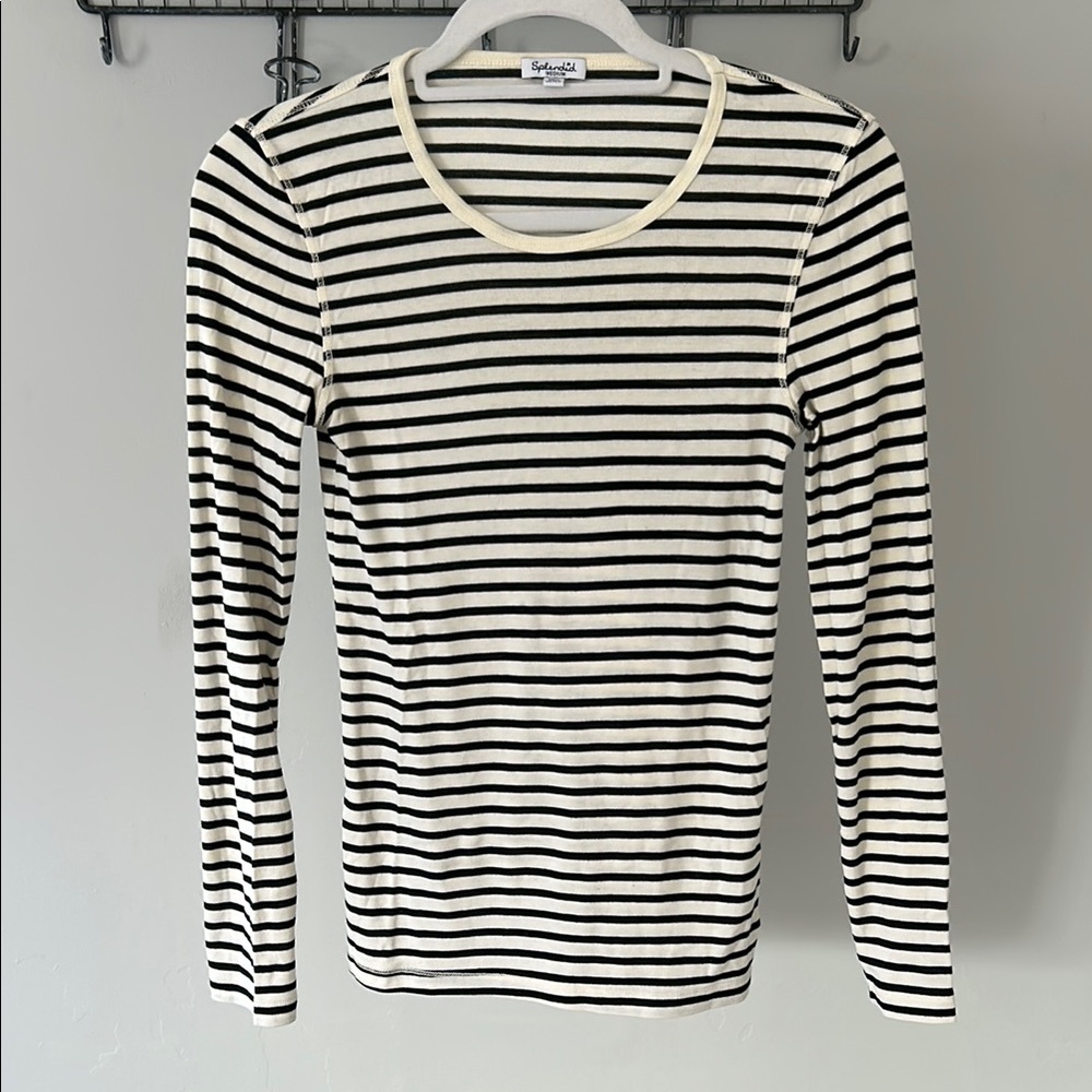 Splendid Black and White Striped Long Sleeve Top